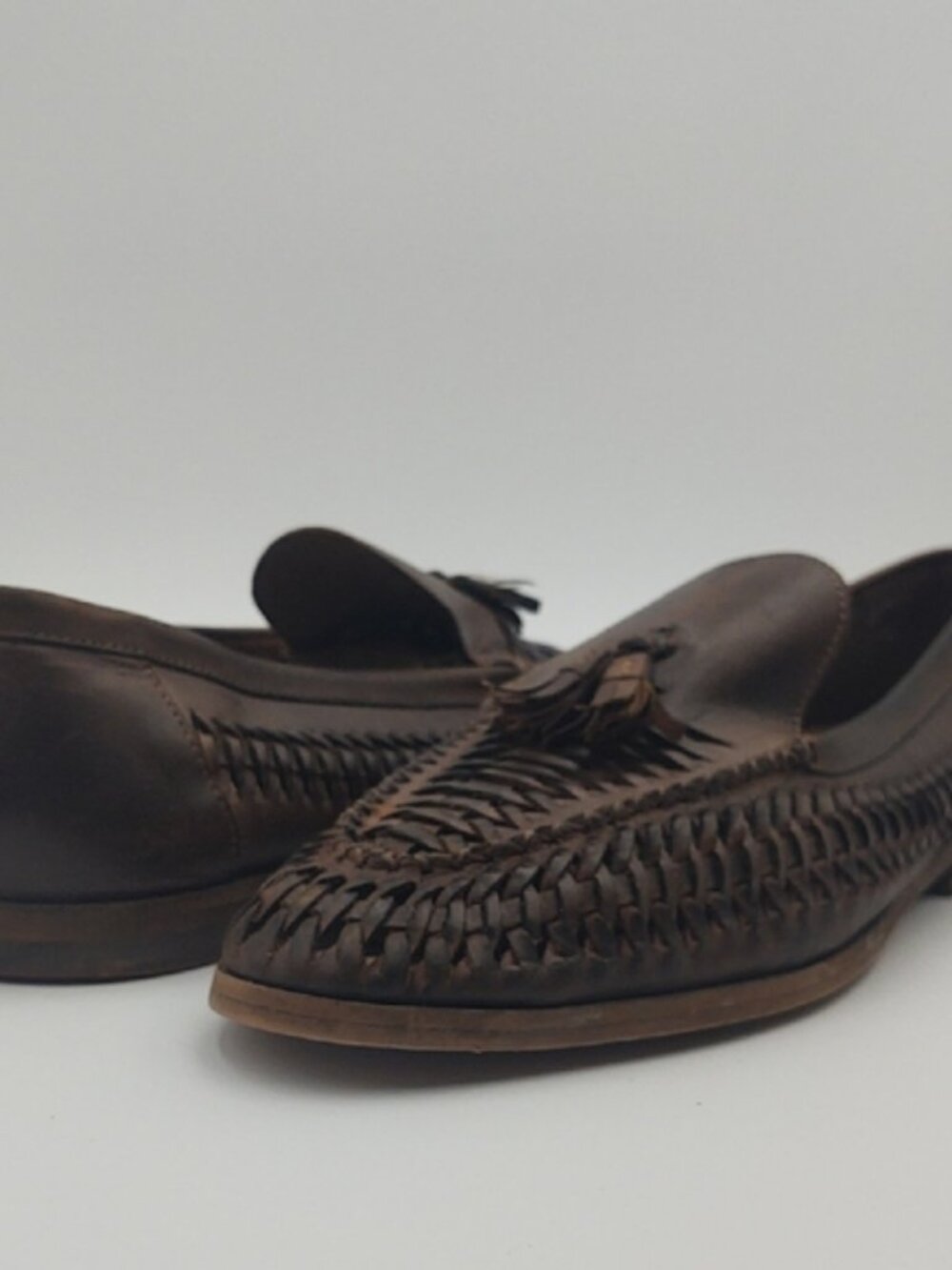 Steve Madden Size 11 Woven Leather Huarache Loafers Tassel Slip On Brown